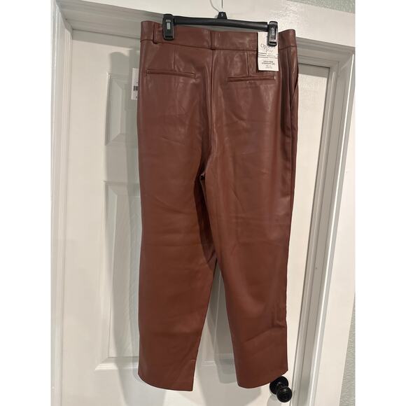 Ophelia Roe High Rise Straight Leg Faux Leather Brown Pants Women's Size 14 - Picture 2 of 9
